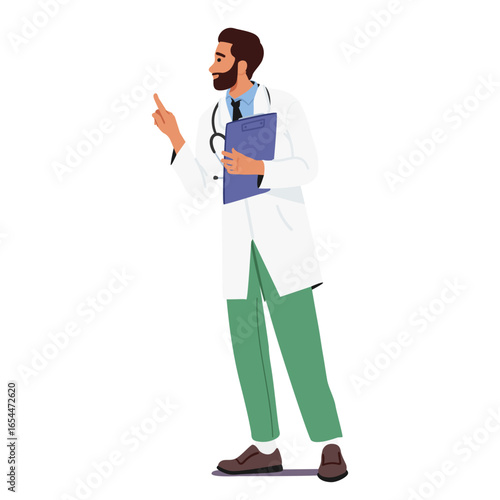 Man doctor isolated cartoon character wearing white coat uniform holding patient card clipboard