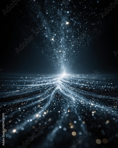 Digital transformation concept with AI and big data icons floating in space, ample lower margin for text,