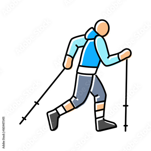 person walking poles nordic color icon vector illustration