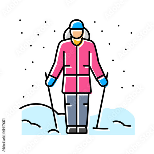 winter nordic walking color icon vector illustration