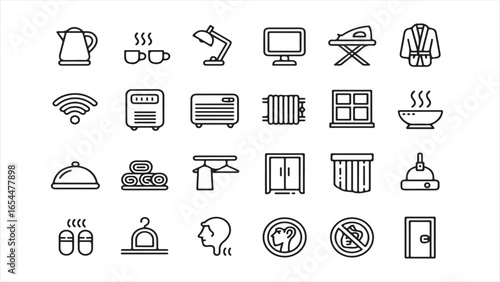 Household and Hotel Service Icons Set kettle hot water