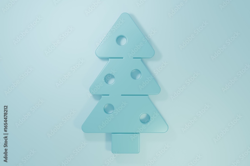 Fototapeta premium Blue Christmas tree with decorations icon isolated on blue background. Merry Christmas and Happy New Year. Minimalism concept. 3D render illustration