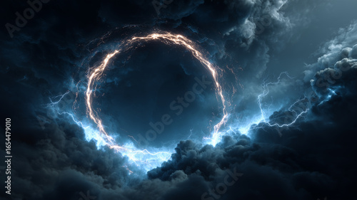 Stormy sky with electric ring portal