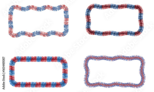 Patriotic usa tinsel garland frames in red white and blue colors for independence day decoration
