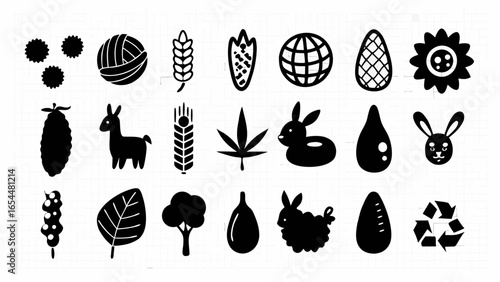 Eco-friendly collection featuring flora, fauna, and recycling symbol for sustainable living design elements