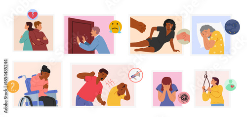 People in troubles, domestic abuse, suicidal behavior, insomnia, depression, relationship problems