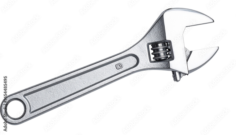 Obraz premium “Shiny Silver Wrench with Rubber Grip, angled view, isolated PNG”.