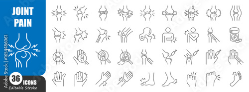 Joint pain thin line icon . Rheumatism concept . Editable stroke . Vector .