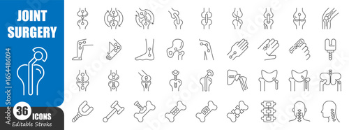 Joint replacement surgery thin line icon . Editable stroke . Vector .