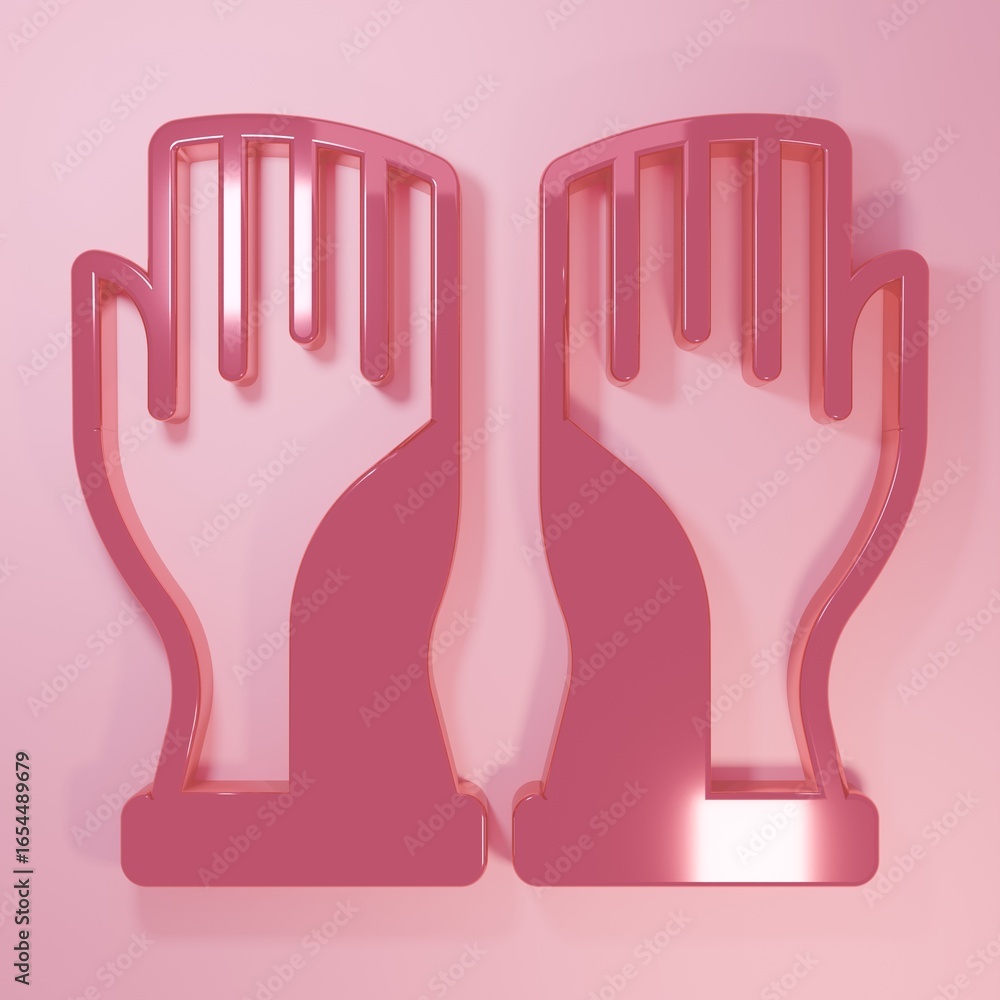 Obraz premium Pink Firefighter gloves icon isolated on pink background. Protect gloves icon. Minimalism concept. 3D render illustration