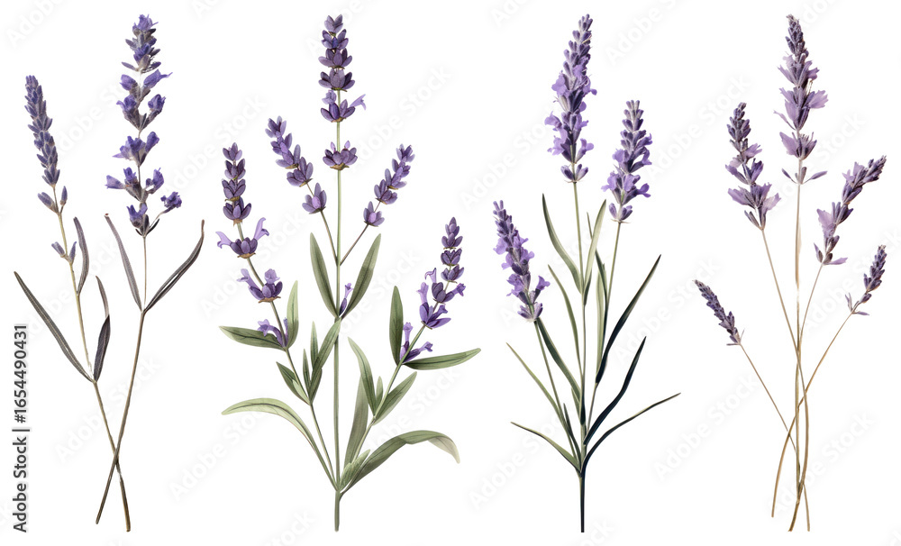 Naklejka premium PNG Lavender sprigs botanical illustration, element set on transparent background
