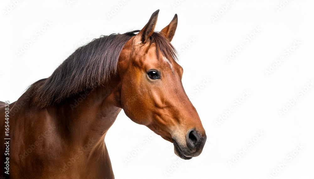 A close-up of a horse’s head, with a plain white background, showcasing its features, including its mane and eyes in detail. A close-up of a horse’s head, with a plain white background, showcasing its features, including its mane and eyes in detail.