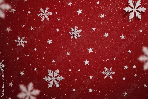 Festive red background with white snowflakes and stars