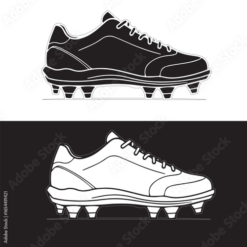 Silhouette of a cleat shoe in black and white against contrasting backgrounds