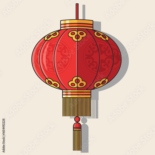 A red chinese lantern hangs against a light background.