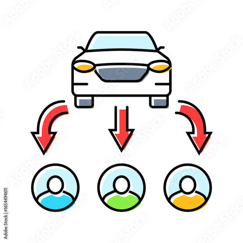 multiple users car share service color icon vector illustration