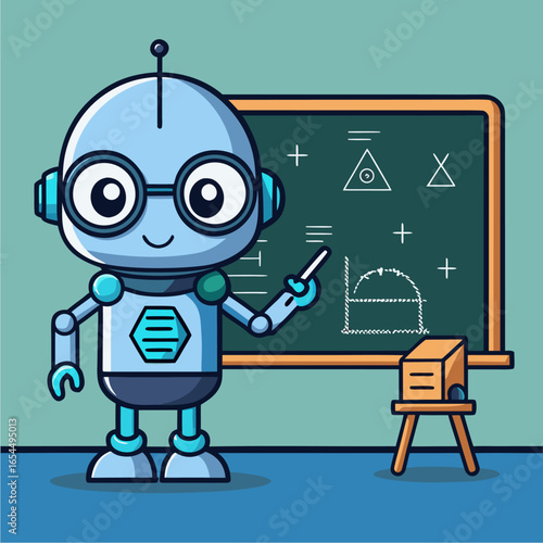 robot teacher with round glasses