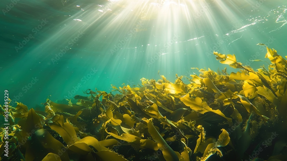 Naklejka premium Seaweed and Sunlight: Marine Photosynthesis, Coastal Ecosystems, and the Vital Role of Sunlight in Seaweed Growth and Ocean Health