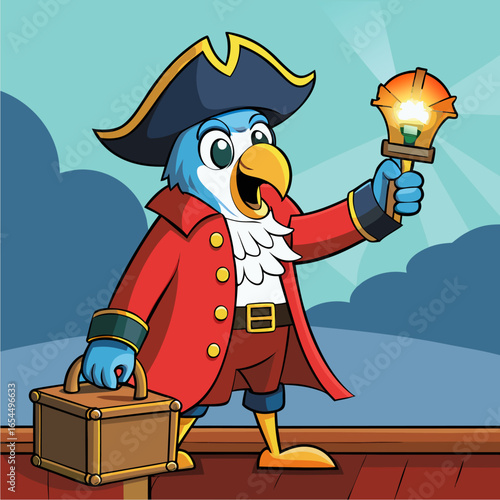 parrot pirate captain wearing a red coat