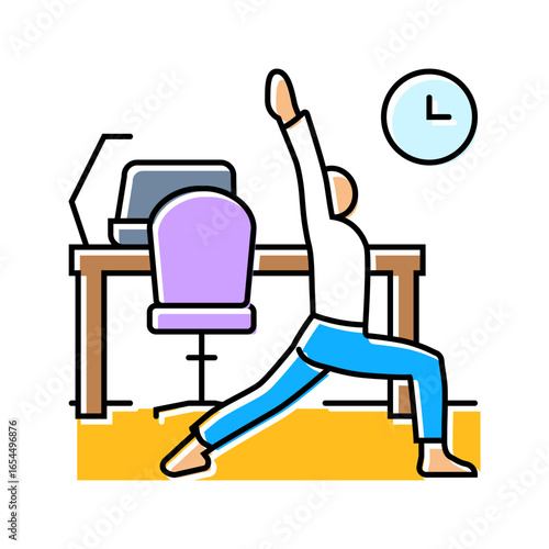 desk yoga employee health color icon vector illustration