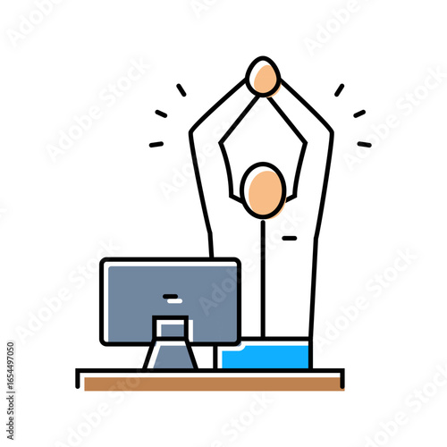 workplace stretching employee health color icon vector illustration