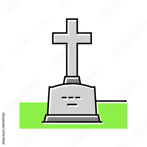gravestone cross mortality color icon vector illustration