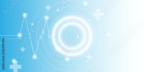 Health care medical science with icon digital technology world concept modern business. innovation, treatment, medicine. abstract about hi tech future blue background and medical research. vector.