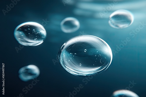 Wallpaper Mural Clear bubbles suspended in a dark blue liquid Torontodigital.ca