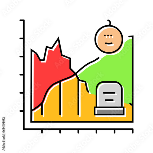 life death comparison graph mortality color icon vector illustration