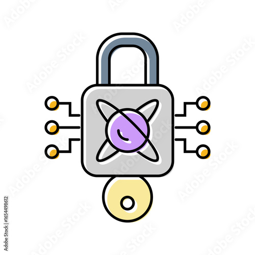 encryption lock quantum computer color icon vector illustration