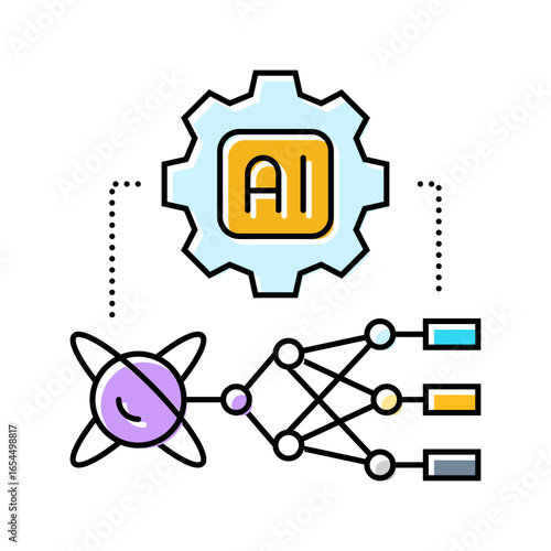 ai and computing merge quantum computer color icon vector illustration