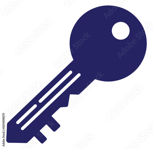 Simple vector illustration of a blue key isolated on a white background