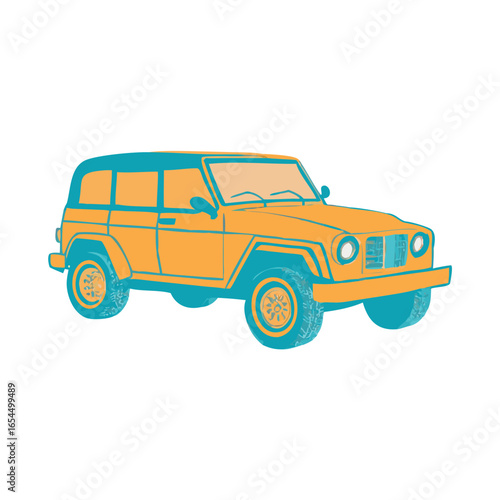 Vector Retro Jip Car Graphic Illustration With Transparent Background
