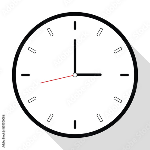 Wall Clock Vector Illustration, Minimalist Round Timepiece with Hour, Minute and Second, Flat Design Watch Icon, Office Timer Symbol, Modern Clock Face Graphic, Time Management Concept Design