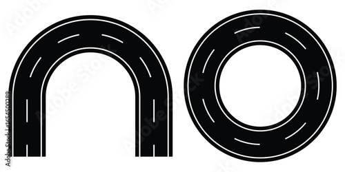 Curved Wavy Road Vector on Transparent Background | Top View Highway Design with Dashed Line Path | Race Track, Asphalt Street, Driving Route, Traffic Lane, Transportation EPS Illustration