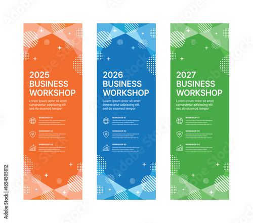 Modern business banner templates with abstract geometric patterns. Perfect for workshops, events, conferences, presentations, or branding projects, combining style and professionalism.