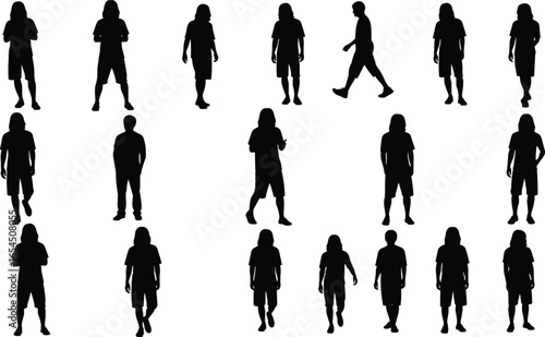 Collection of human silhouettes in various poses and stances, black figure icons for motion study, animation, and design references