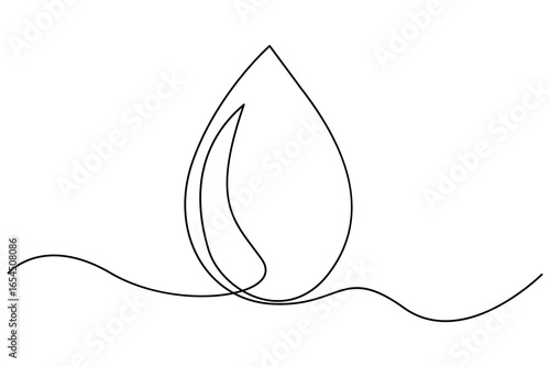 Continuous one line drawing of water drop outline illustration for eco and purity concept
