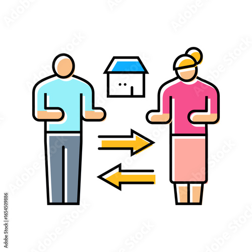 woman man sharing household chores color icon vector illustration