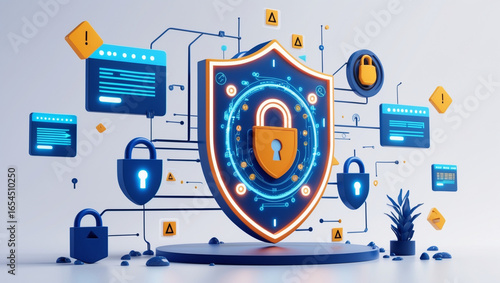 Cybersecurity Shield with Lock Icon – Data Protection and Network Security Concept