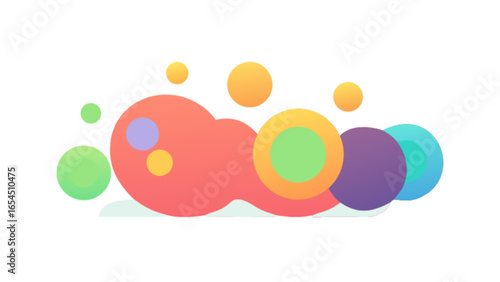 Colorful arrangement of various sized circles overlapping each other on a white background design