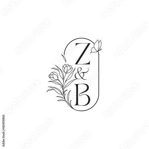 ZB letter luxury minimalist logo design wedding initial concept alphabet caligraphic style monogram