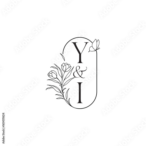YI letter luxury minimalist logo design wedding initial concept alphabet caligraphic style monogram