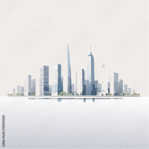 Modern City Skyline Reflection Minimalist Design
