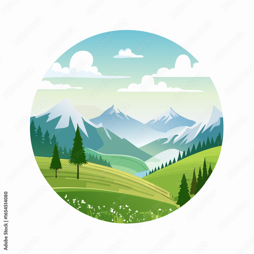 Obraz premium Serene Mountain Landscape Illustration