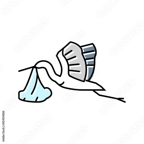 flying stork newborn color icon vector illustration