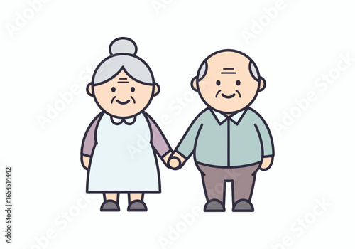 Cute elderly couple holding hands with love and care symbolizing family connections and long lasting relationships