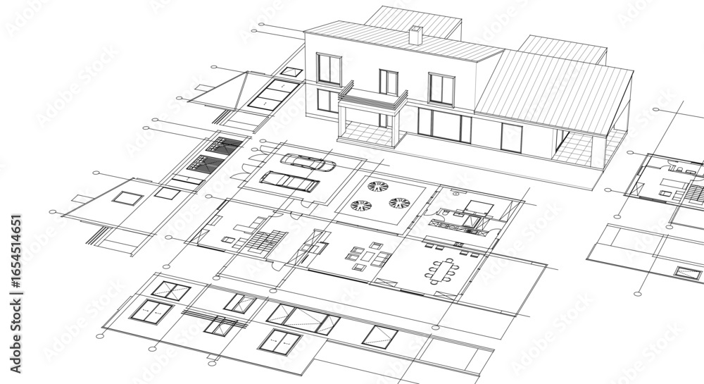 Fototapeta premium modern house sketch plan 3D illustration 