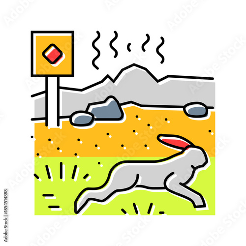animals fleeing from polluted zone chemical pollution color icon vector illustration