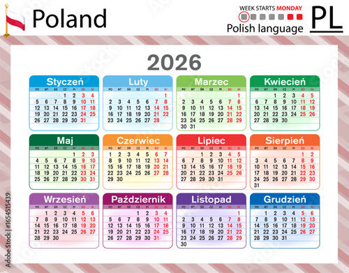Polish horizontal Pocket calendars for 2026. Week starts Monday
